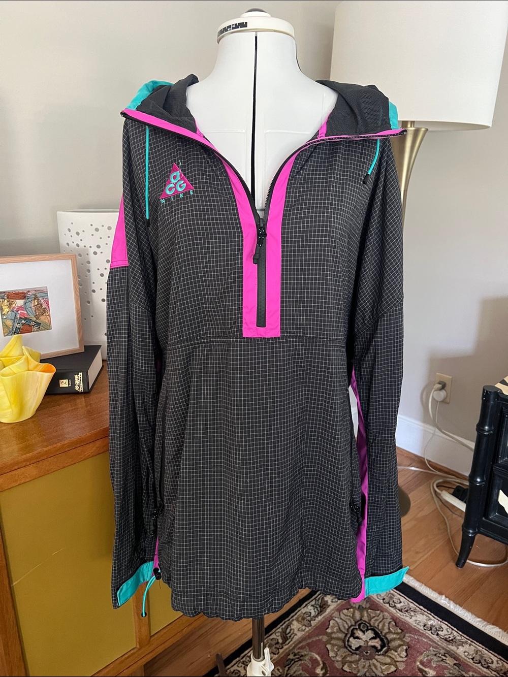 Nike ACG Black Hooded Anorak with Pink & Teal Accents
